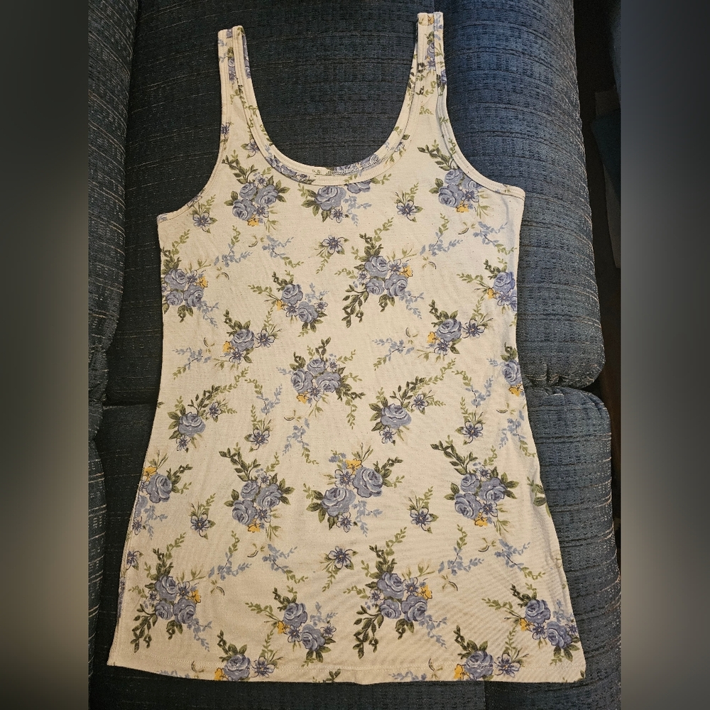 SO Authentic American Heritage Womens Tank Top Shirt Foral White Size Large